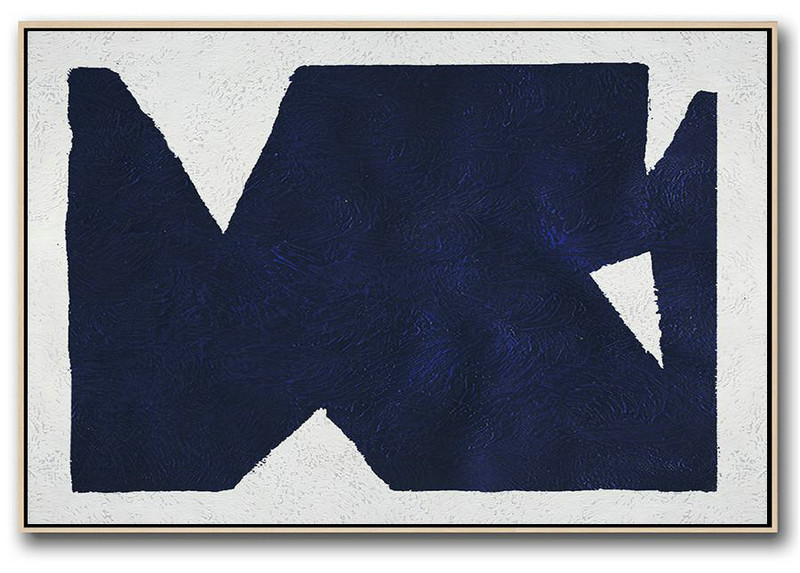 Horizontal Abstract Painting Navy Blue Minimalist Painting On Canvas,Modern Paintings On Canvas #O1V2